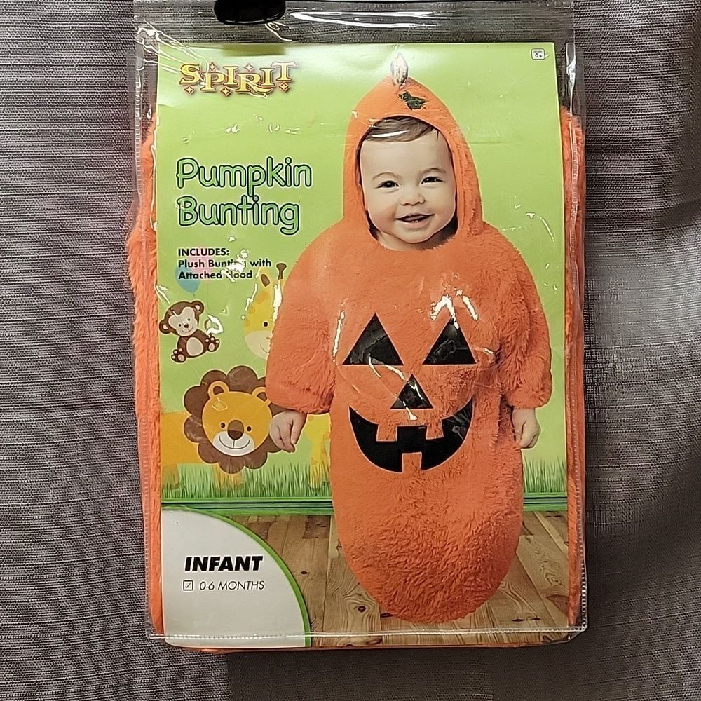 Spirit Halloween PUMPKIN BUNTING Hooded Fuzzy Costume SZ‎ 0-6 MONTH